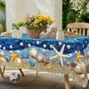 1 Piece Of Summer Ocean Theme Blue Printed Tablecloth, Farmhouse Style, Ocean, Shell, Pearl Pattern Design, Suitable For Spring And Summer Camping Sty