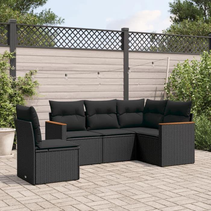 VidaXL Garden Lounge Set with Cushions 5 Pcs, Patio Sofas, Patio Furniture Set, Outdoor Furniture, Black 3225971