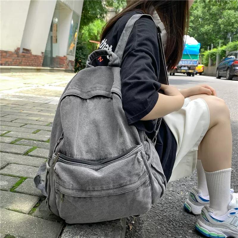 

Casual Denim Backpack Women Leisure Outing Shoulder Bag for Female Travel Schoolbags Suitable For Boys And Girls Daypack blue 30x11x38cm темно серый