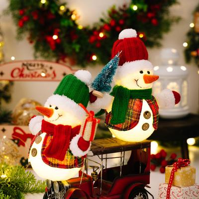 Christmas Plush Snowman Doll Tabletop Decoration Lighted Small Snowman Ornament for Winter Home Kitchen Mantel Window Sill Holiday Party Decoration