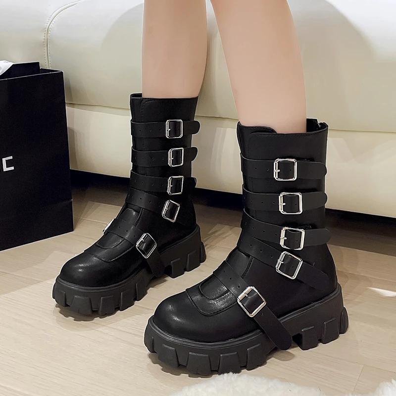 

2025 Fashion Shoes for Women Zipper Autumn Women s Boots Solid Buckle Decorate Platform Chunky Heels Water Proof Commuting Boots 35 чёрный