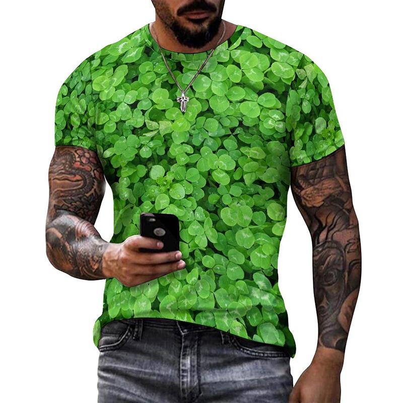 Lucky Grass Clovers 3D Graphic Tee Shirt Funny Pattern Designer  Tshirt Men Summer Fashion Casual Round Neck Short Sleeves Tee