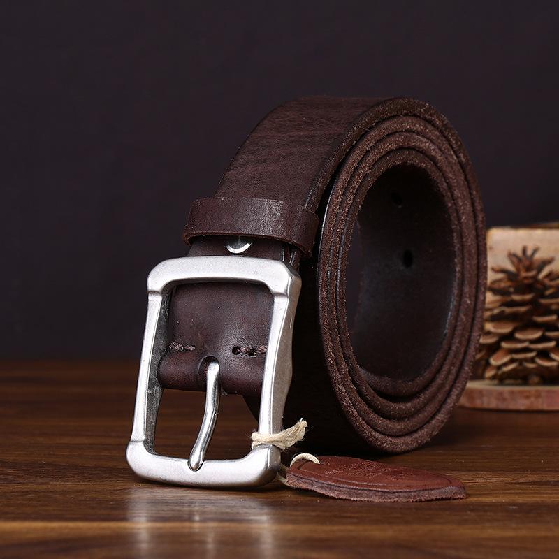 Thickened Water-Dyed Matte First Layer Cowhide Stainless Steel Belt Men'S Genuine Leather Versatile Retro Casual Jeans Belt Men'S