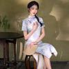 Purple Modern Chinese-Inspired Long Cheongsam Dress Women 2026 Stylish Retro Fit With Stand Collar