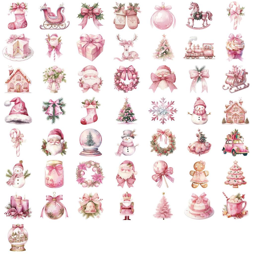 50 Pink Christmas Stickers: Cartoon Graffiti for Phone Cases & Scrapbooks, Waterproof & Adhesive