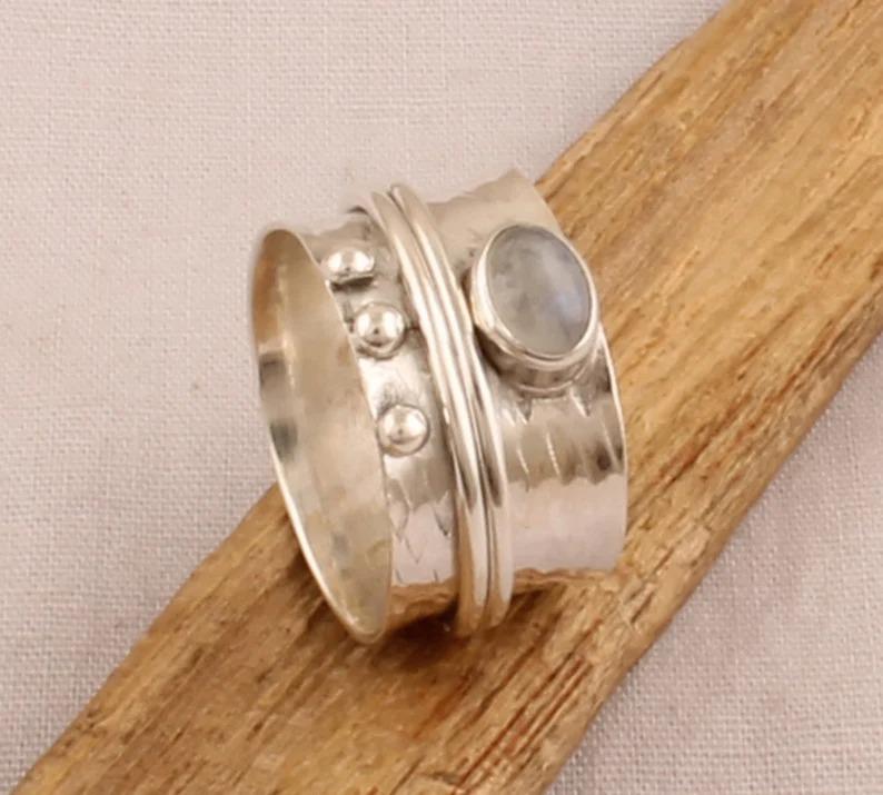 Moonstone Ring, Solid 925 Sterling Silver Handmade Ring, Spinner Ring, Thumb Ring, Statement Ring, Partywear Ring