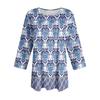 Women's Fashion Seven Sleeve Top Round Neck Pleated Casual Printed Top