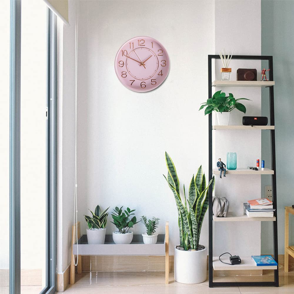 Stylish Wall Continuous Second Indoor Wall inches Diameter Clock, Quiet, Hand, Clock, 9.9 (25 cm) (Pink Gold)