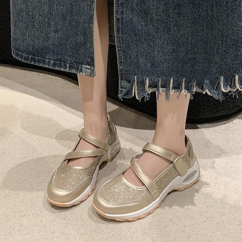 Fashion Women's Platform Sandals Fashion Sequins Fabric Shallow Mesh Casual Shoes Thick-soled Cushion Sports Shoes Daily Walking Shoes