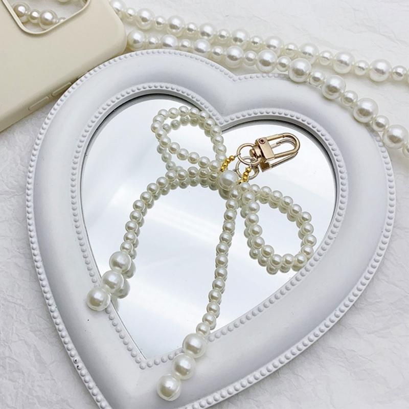 Pearls Beaded Bow Key Chain Pendant Butterfly Knot Key Rings Jewelry for Phones