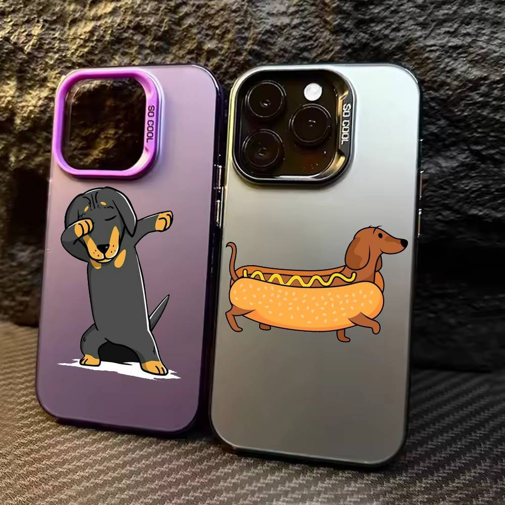 Cute Dachshund Dog Phone Case For iPhone 17,16,15,14,13,12,11,Pro Max,Plus Candy Silver Cover