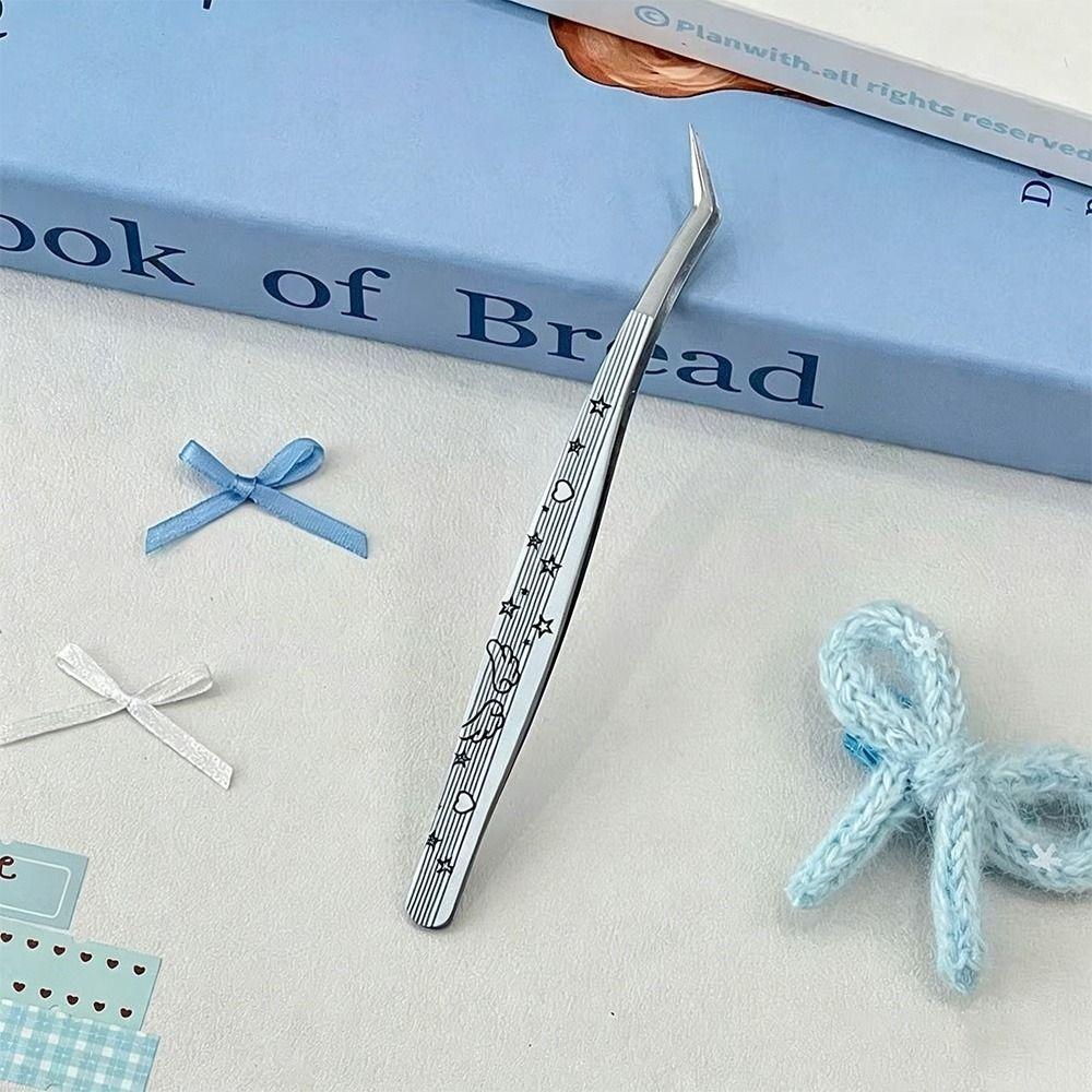 

Stainless Steel Curved Stickers Tweezers High Precision Anti-static False Eyelash Tweezers Cartoon Lashes Extension Tweezer