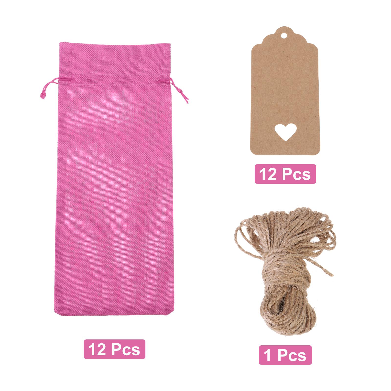 12pcs Burlap Wine Bags Gift Tags Reusable Wine Gift Bag Pouches with Drawstrings Wine Bottle Bags for Wedding Christmas Party 35x15cm