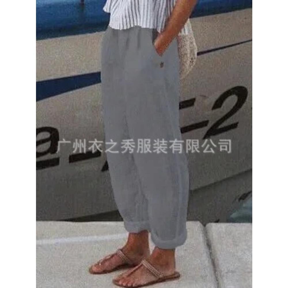 Retro Versatile Cotton Linen Casual Pants, High Waist Slimming Plus Size Loose Trousers, Breathable Ladies Daily Bottoms