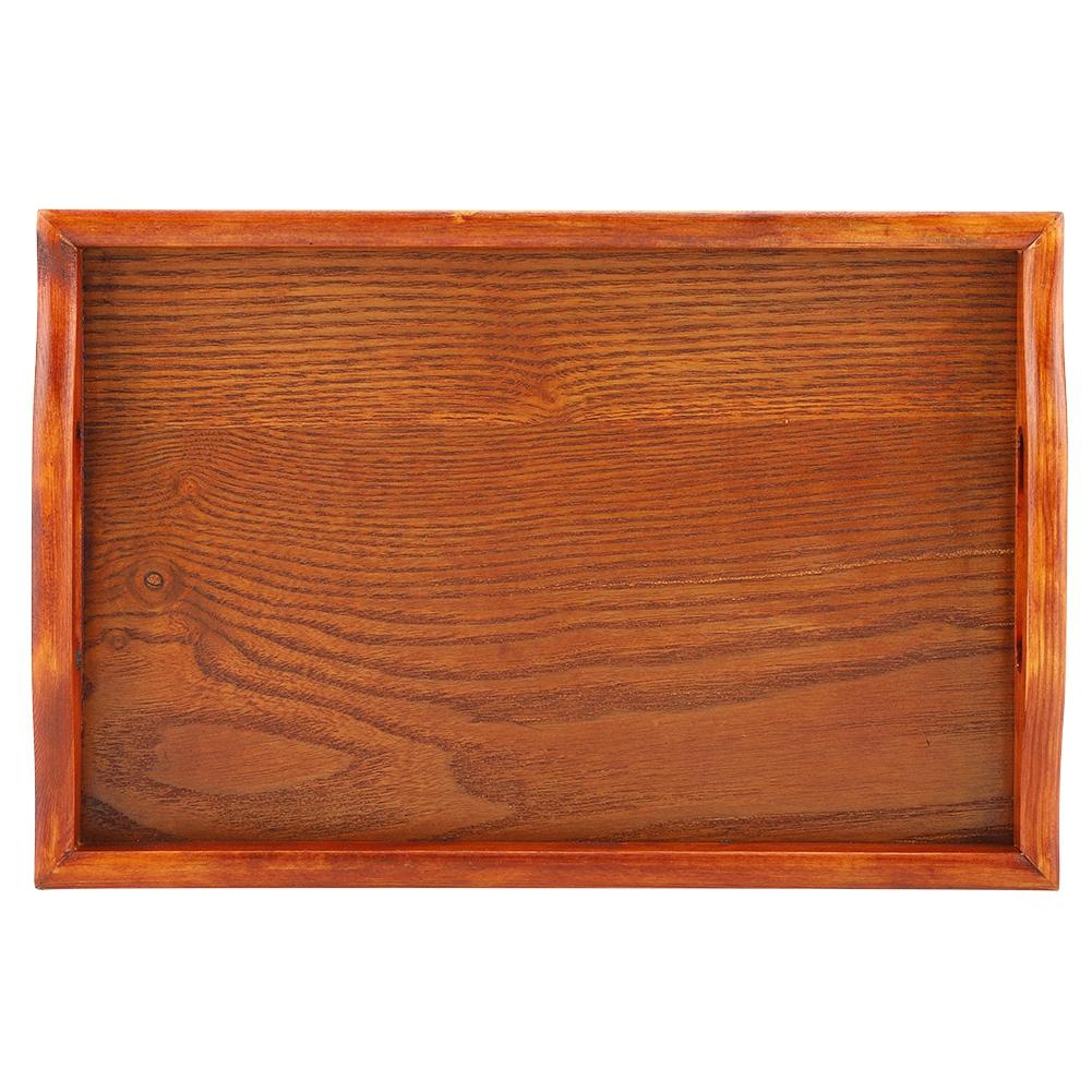 Portable Binaural Rectangle Shape   Wood Tea Coffee Food Serving Tray Plate (Light Color)