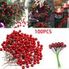100Pcs Christmas Artificial Red Holly Berries Flowers DIY Christmas Decoration Fake Fruit Berry Party Decor Xmas Wreaths