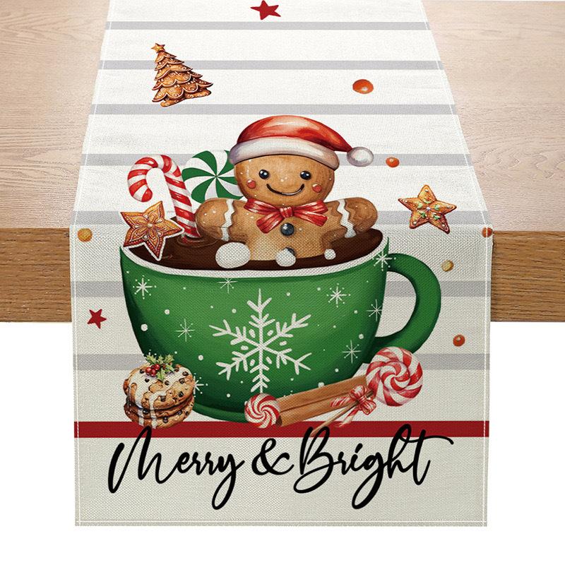 Amazon Weihnachts-Tischläufer Leinen Druck Festlich Küchentisch Tischdecke Wohnzimmer Tischdecke