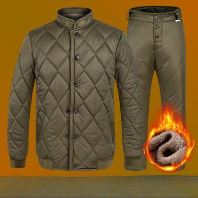 Men's Outdoor Cold Storage Cotton-padded Jacket, Stretch Loose Cotton-padded Jacket, Warm and Cold-proof Overalls, Thickened and Velvet 2-piece Suit