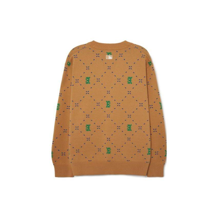 MLB Letter Round Neck Pullover Cardigan Sweater Unisex sweater Sand-Yellow 3AKCM0431-43SAS