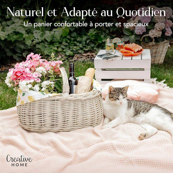 Panier Pique-Nique - Creative Home - 45 x 32 x 34 cm - Blanc Naturel - Tissé à la Main