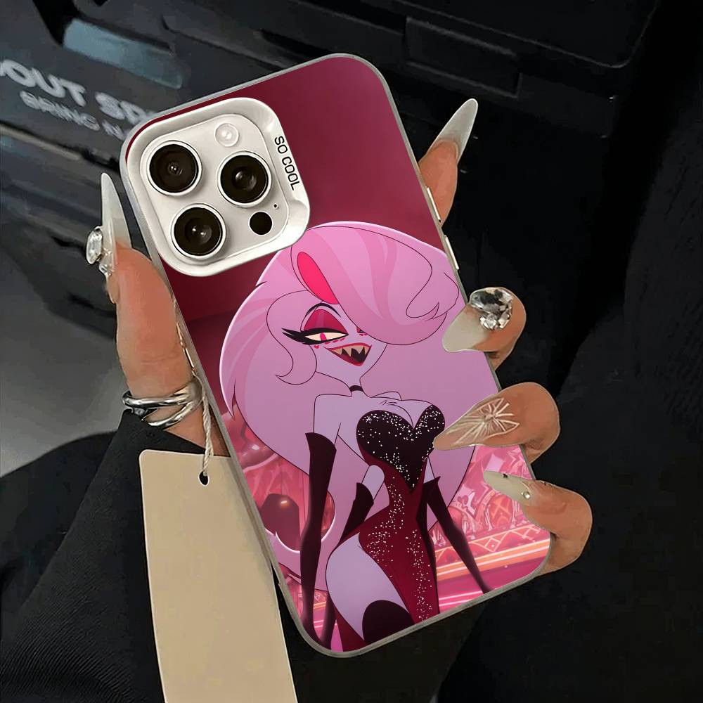 A-Angel Dust H-Hazbin H-Hotel Phone Case For iPhone 11 12 13 14 15 16Pro Max Plus White Sliver Phone Cover