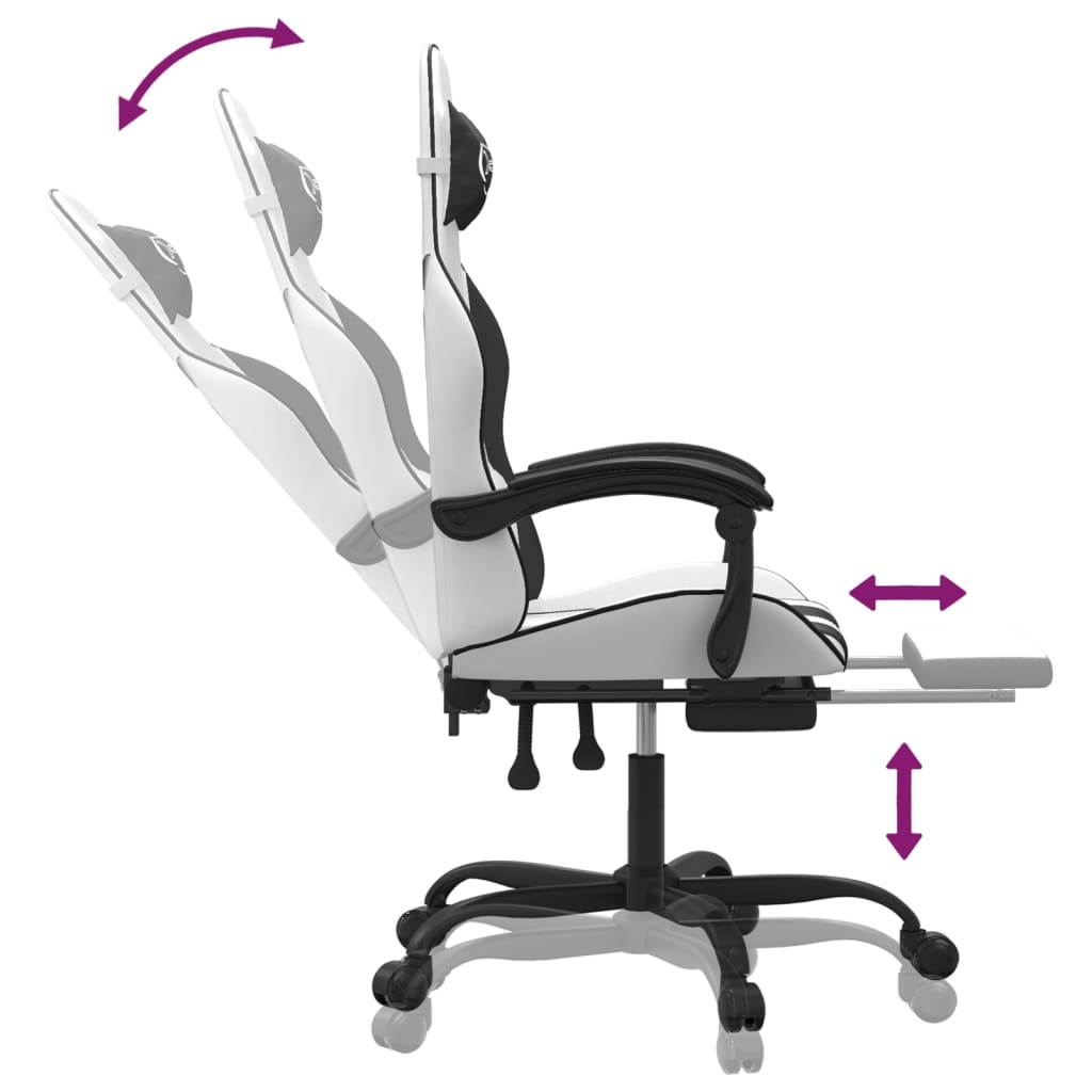 Gaming Chair with Footrest White and Black Faux Leather