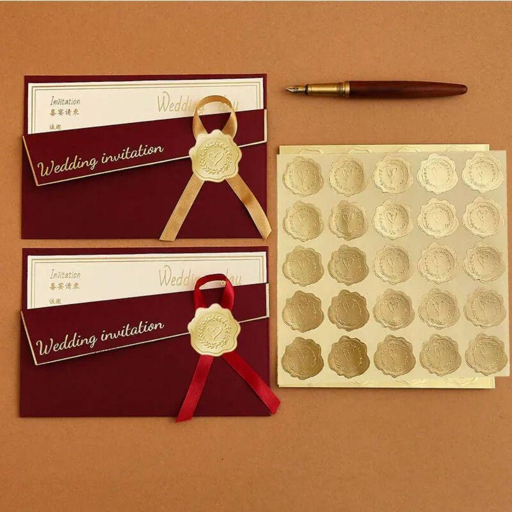 Rose Pattern Heart Sticker 3D Embossed Self-Adhesive Seal Label Invitation Card