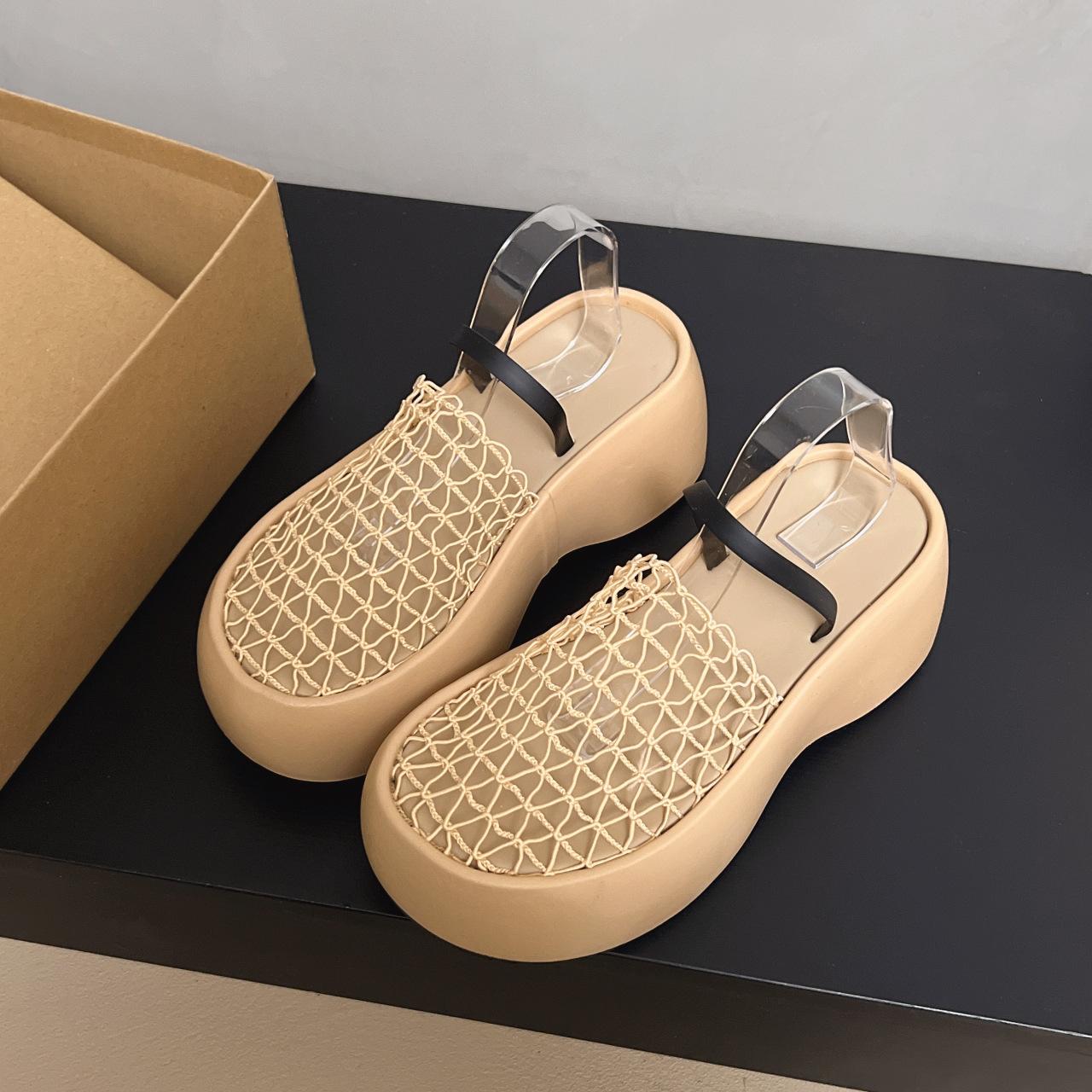 

Модные винтажные сетчатые сандалии на платформе с закрытым носком, женские сабо на массивной танкетке для пляжного отдыха, летняя обувь на одном ремешке для улицы 40