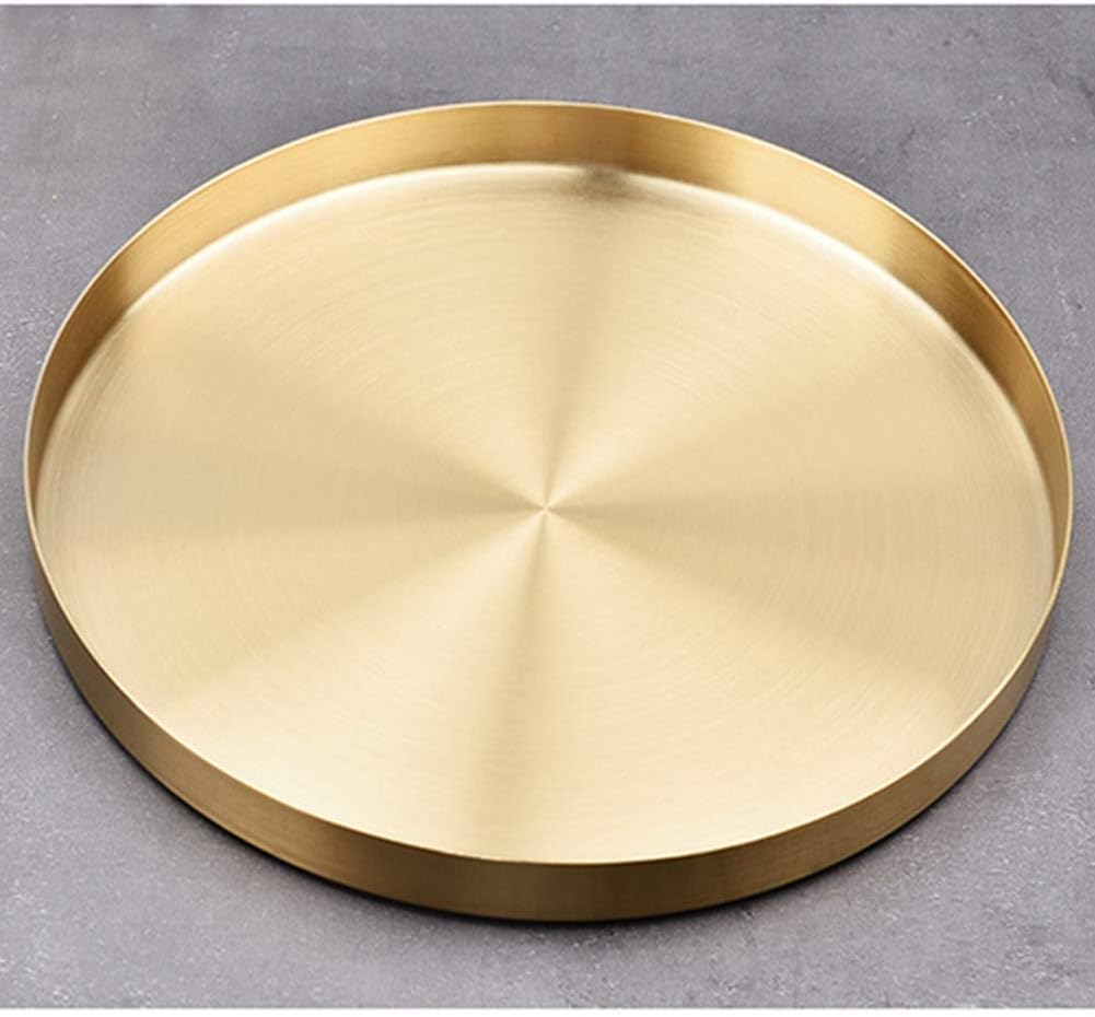 Gold Shiny Round Storage Tray Durable And Sturdy Metal Decorative Organizer Tray Metal Decorative