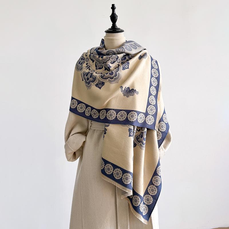 

Elegant Polka Dot Design Scarf Imitation Cashmere Soft Warm Versatile Shawl Coldproof Windproof Blanket Scarf For Autumn Winter