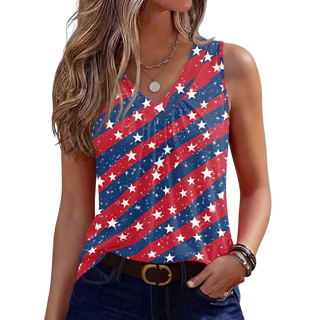 V-Neck Tank Top Women Print Tank Tee Casual Loose Fit Sleeveless Shirt