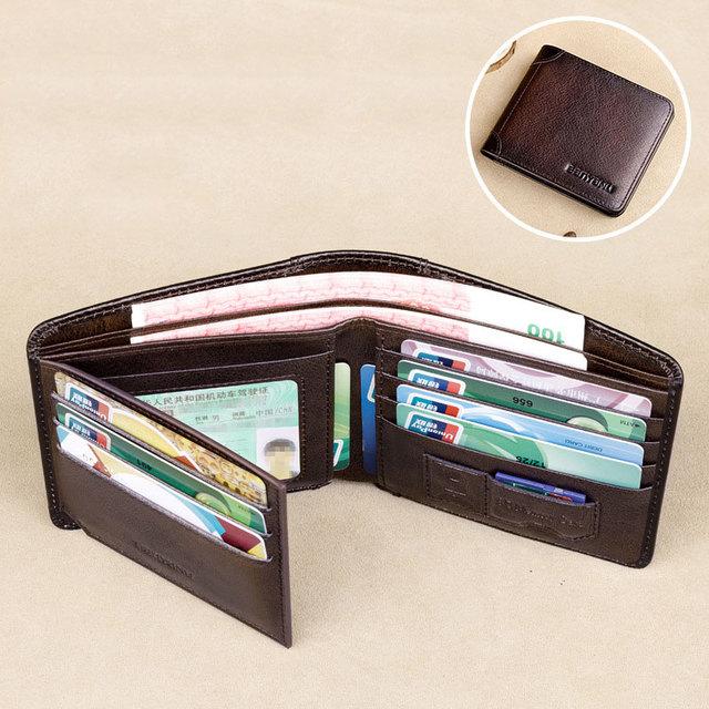 Men's RFID Blocking Genuine Leather Wallet  Vintage Short Multi Function Large Capacity Cow Skin Purse Money Clip