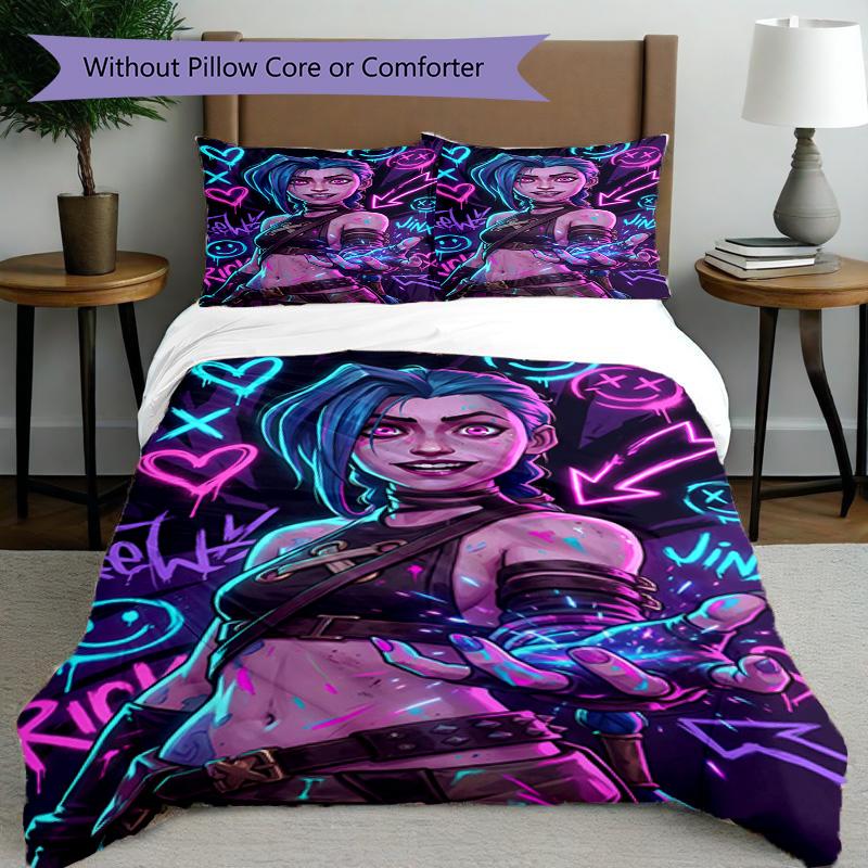 3pcs Duvet Cover Set (1*Duvet Cover + 2*Pillowcase, Without Core), Jinx Print Bedding Set, Bedroom Decor, All‑Season, Birthday Gift