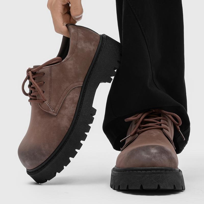 Herr Brittiska Retro Vida Rundtå Derby Skor Utomhus Business Plattform Herrskor Chunky Casual Läderskor Zapatos Hombre