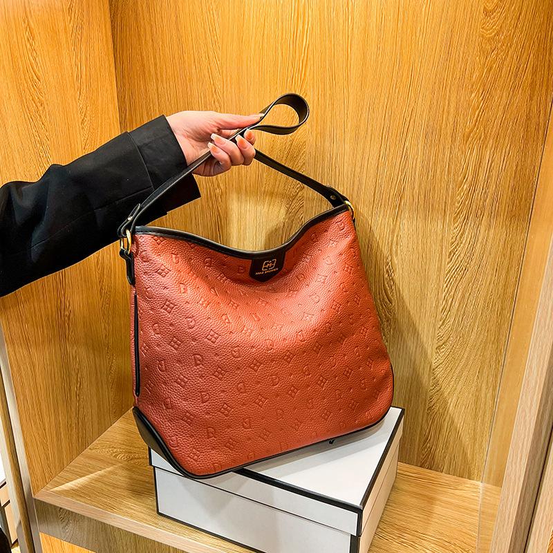 Leather Women'S Autumn Cowhide Fashionable And Simple Women'S Bags Shoulder Crossbody Large Capacity Bucket Bag