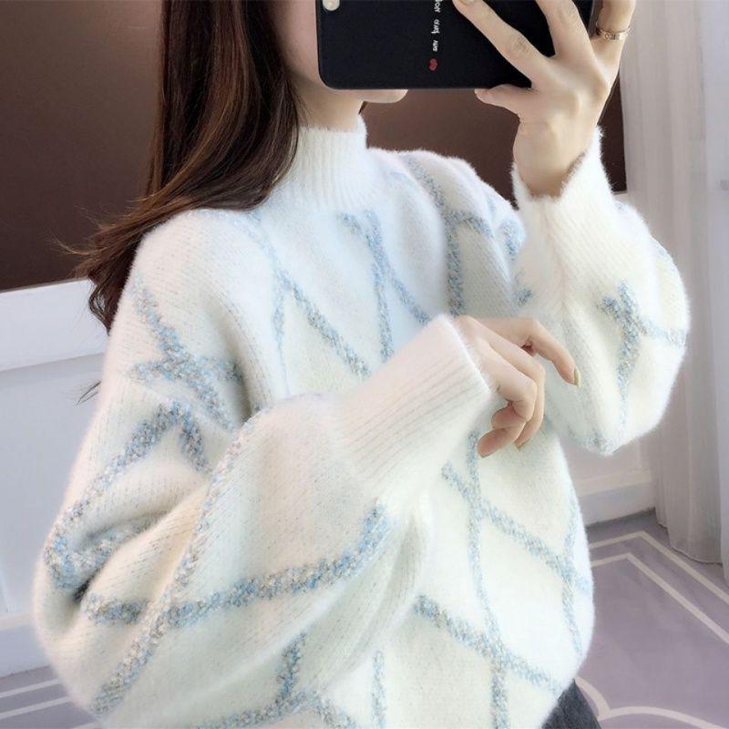 

Semi-turtleneck women s sweater women s new winter thickened mink velvet bottomed knitted sweater top trendy One size