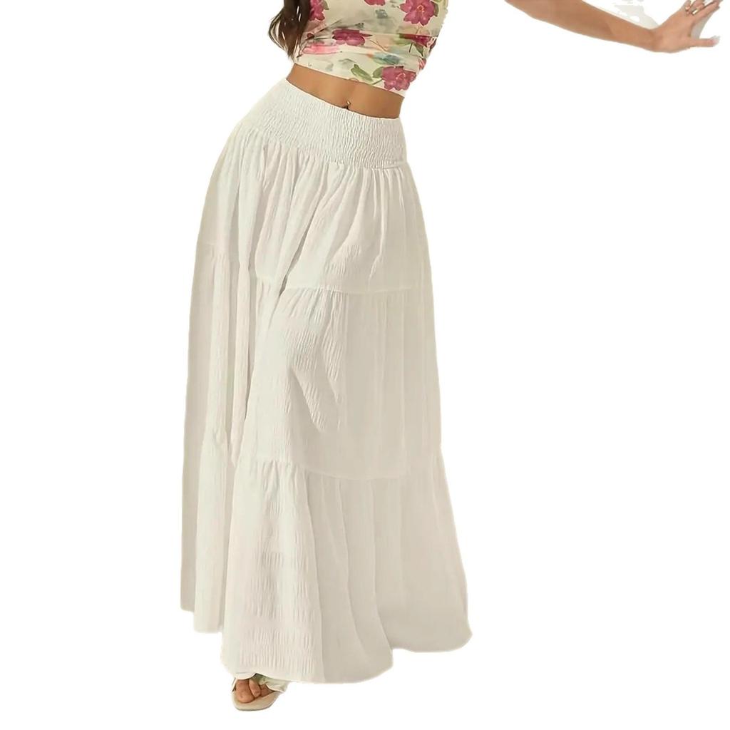 Elegant Solid Color A-line Long Skirt for Women - Vacation Casual Style