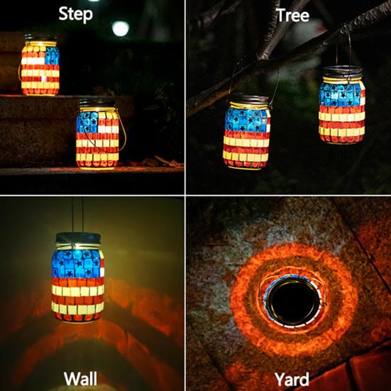 1/2Pcs Solar Garden Light, Outdoor Waterproof Solar-Powered Hanging Lantern with American Flag Design for Independence Day Holiday Decoration