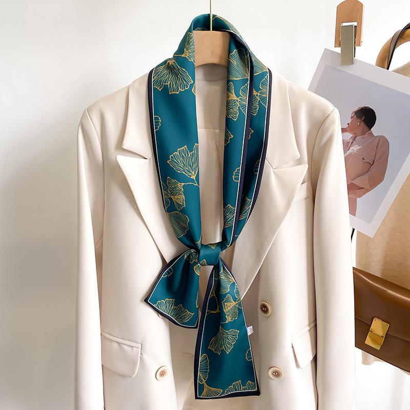 50 Color New Women Silk Feel Printed Design Scarf Shawl Fashion Luxury Long Narrow Small Silk Scarves Ladies Headband Headscarve