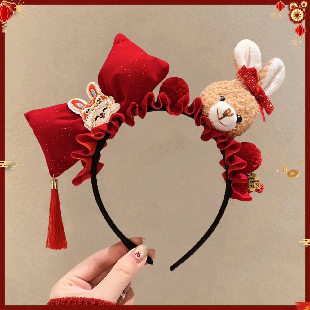 Pony New Year Headband Red Plush Hair Hoop Cute Red Velvet Bow Hairband  Children