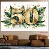 2D Gold Green Leaves 50th Birthday Photography Backdrop, Adult Birthday Decor