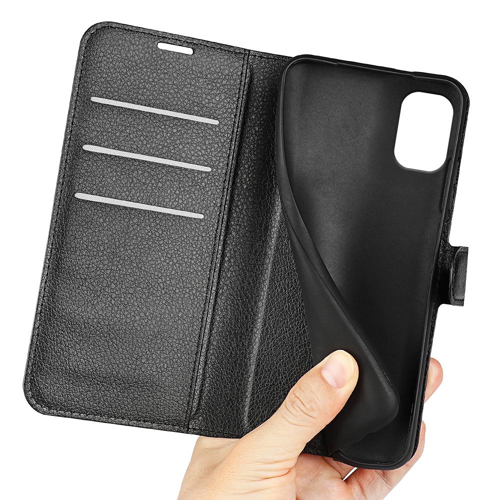 

For Nokia C02 Litchi Texture Protective Phone Case Anti-drop Stand PU Leather Wallet Cover Black