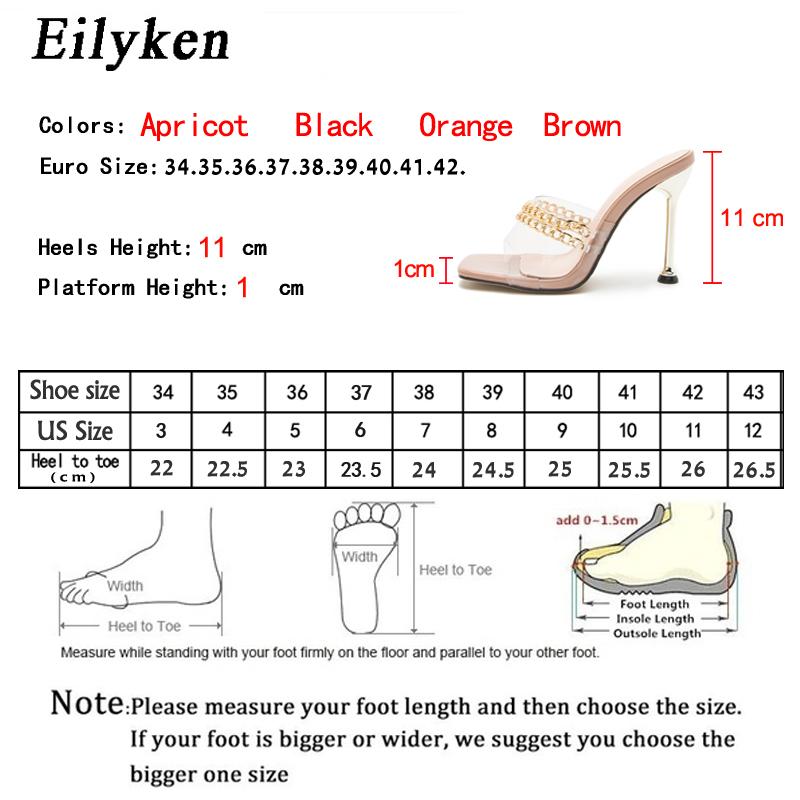 Fashion Eilyken Summer Pumps Fashion Chain Women Slippers Sandals Thin High Heels Slip On Square Toe Mules Slides Ladies Shoes