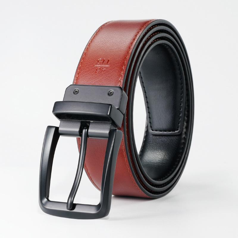 [Double-Sided Use] Men'S Belt Rotatable Pin Buckle Cowhide Belt, Young And Middle-Aged Belt