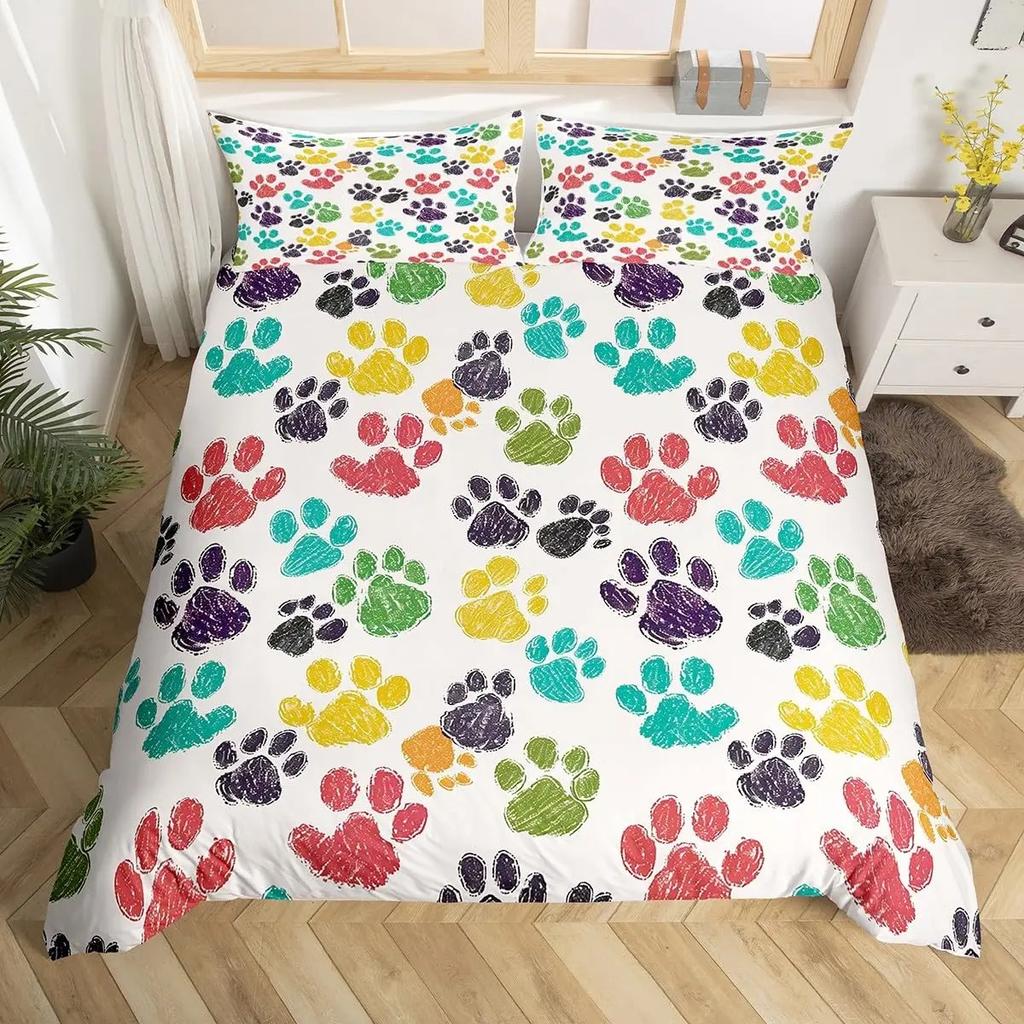 3D Print Dog Paw Print Bedding Set King Purple Galaxy Puppy Footprint Duvet Cover Pets Animal Themed Quilt Cover Set