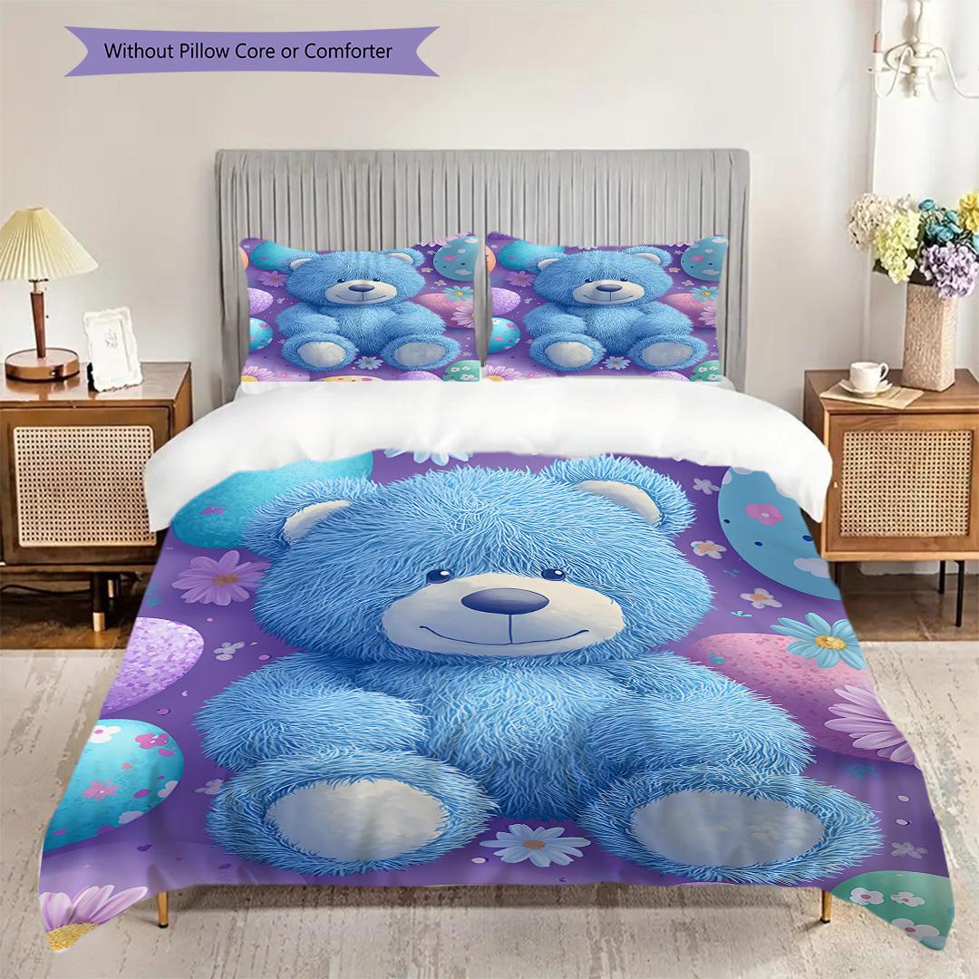 

Bear Doll Pattern Bedding Quilt Set Quilt Cover Pillowcase Home Decoration Birthday Gift (1 * duvet cover + 2 * pillowcase, without core) 135x200cm