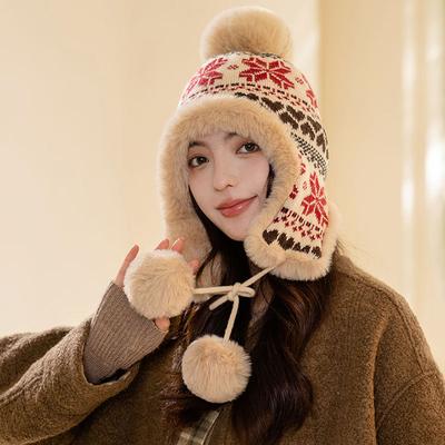 Fleece Thick Warm Ear Hat Women Autumn and Winter Cold Ski Hat Outdoor Cycling Face Protection