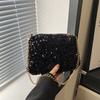 Black And White Sparkly Underarm Bag Women 2024 New Spring Nightclub Chain Small Square Bag Street Fashion
