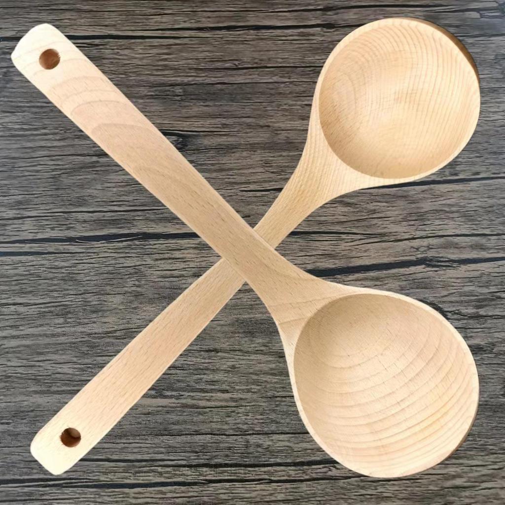 Unpainted Beech Wood Non-stick Spatula and Ladle Set - Modern Simple Wooden Cooking Utensils