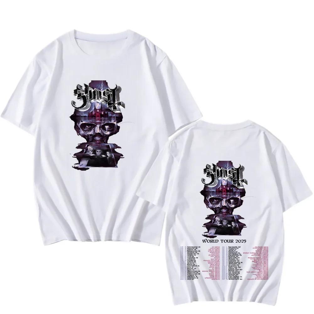 Ghost Band Welttournee 2025 T-Shirts Vintage Beidseitig Baumwoll-T-Shirt Gothic Rock Metal T-Shirt Mode Damen Herren Lässige Rundhals-Tops